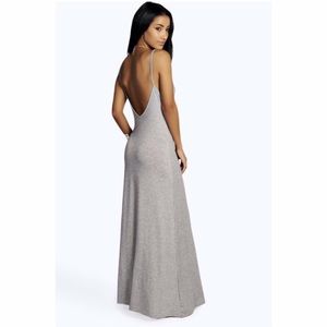 Boohoo Low Back Maxi Dress (Grey)